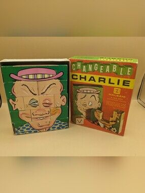 Changeable Charlie Face Changing Wooden Blocks Puzzle Halsom 1960 Worn Set #10
